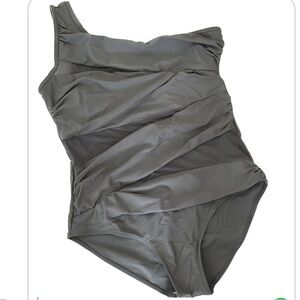 One Shoulder One Piece Gray‎ Bathing Suit with Mesh Women’s Size Extra Large